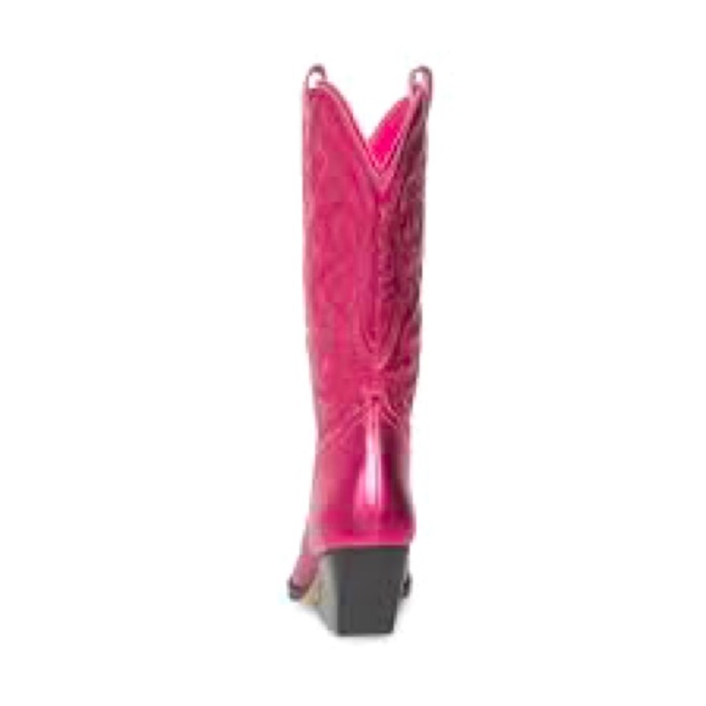 Hot Pink Metallic Leather Cowgirl Western Block Heel Boot Steve Madden - Picture 3 of 4